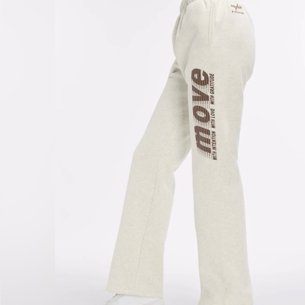 Peloton light grey move with intention Wide Leg fleece sweatpants XS unisex